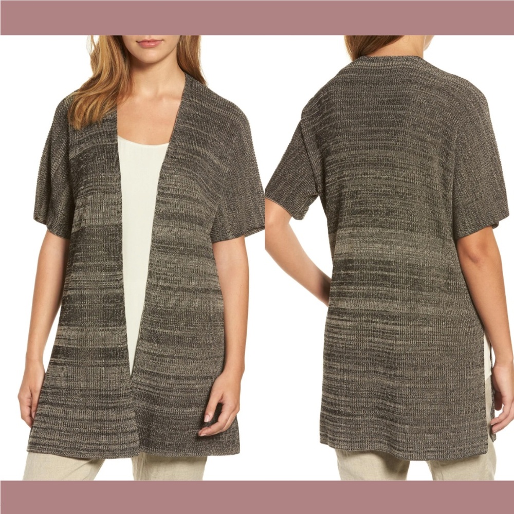 NWT $298 EILEEN FISHER [ S/M ] Marled Tencel Kimono Cardigan‎ Sweater Black